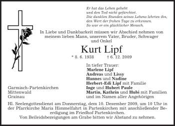 Traueranzeige von Kurt Lipf von MERKUR & TZ