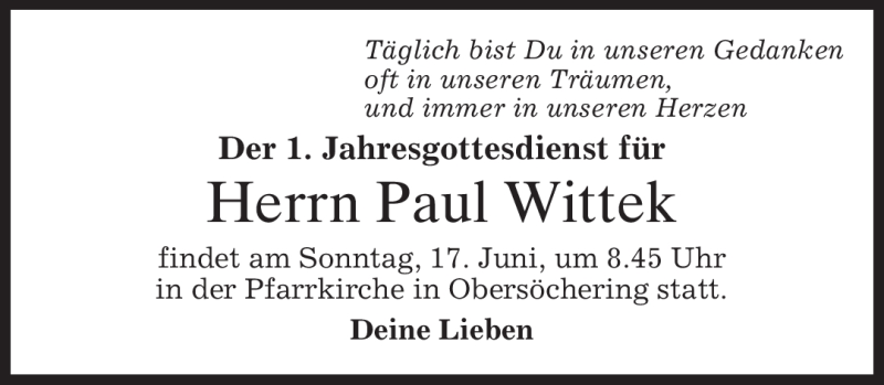  Traueranzeige für Paul Wittek vom 16.06.2012 aus MERKUR & TZ