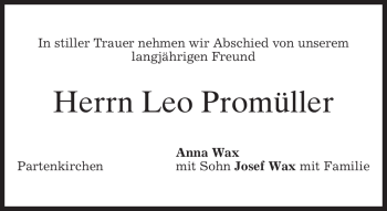 Traueranzeige von Leo Promüller von MERKUR & TZ