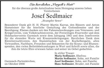 Traueranzeige von Josef Sedlmaier von MERKUR & TZ