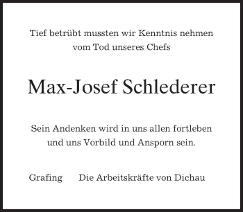 Traueranzeige von Max-Josef Schlederer von merkurtz