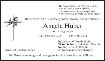 Traueranzeige von Angela Huber von MERKUR & TZ