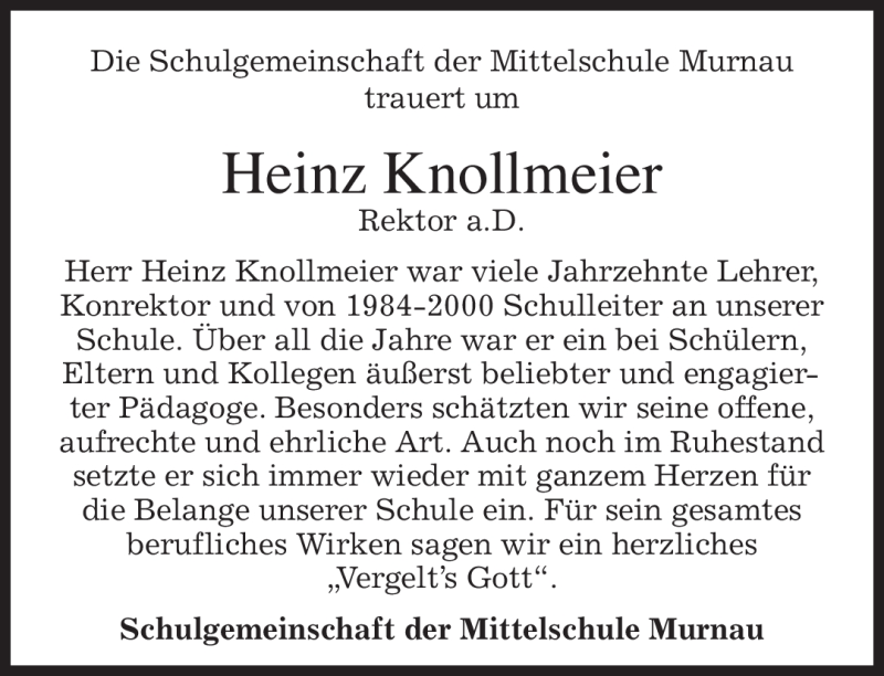  Traueranzeige für Heinz Knollmeier vom 03.01.2012 aus MERKUR & TZ