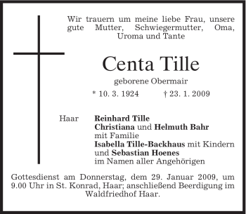 Traueranzeige von Centa Tille von MERKUR & TZ
