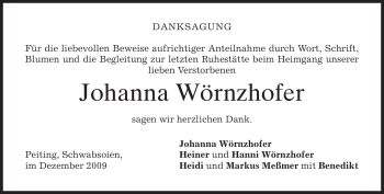 Traueranzeige von Johanna Wörnzhofer von MERKUR & TZ