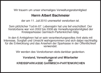 Traueranzeige von Albert Günther Bachmeier von MERKUR & TZ