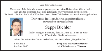 Traueranzeige von Seppi Bichler von merkurtz