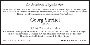 Traueranzeige von Georg Streitel von MERKUR & TZ