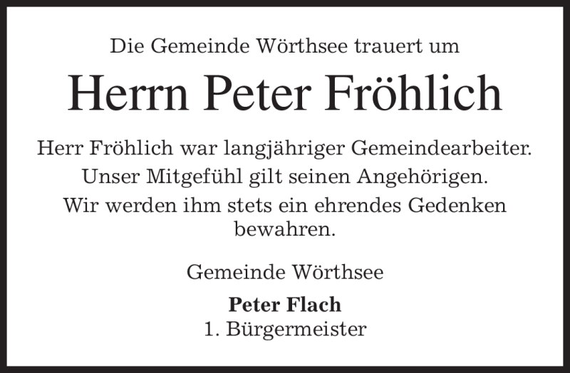  Traueranzeige für Peter Fröhlich vom 15.02.2011 aus MERKUR & TZ