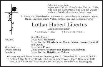 Traueranzeige von Lothar Hubert Libertus von MERKUR & TZ