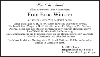 Traueranzeige von Erna Winkler von MERKUR & TZ