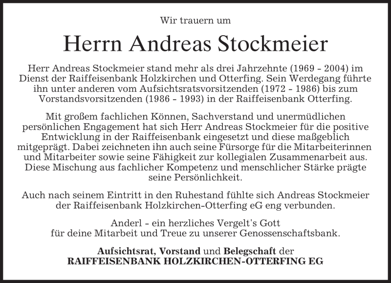  Traueranzeige für Andreas Stockmeier vom 30.06.2010 aus MERKUR & TZ