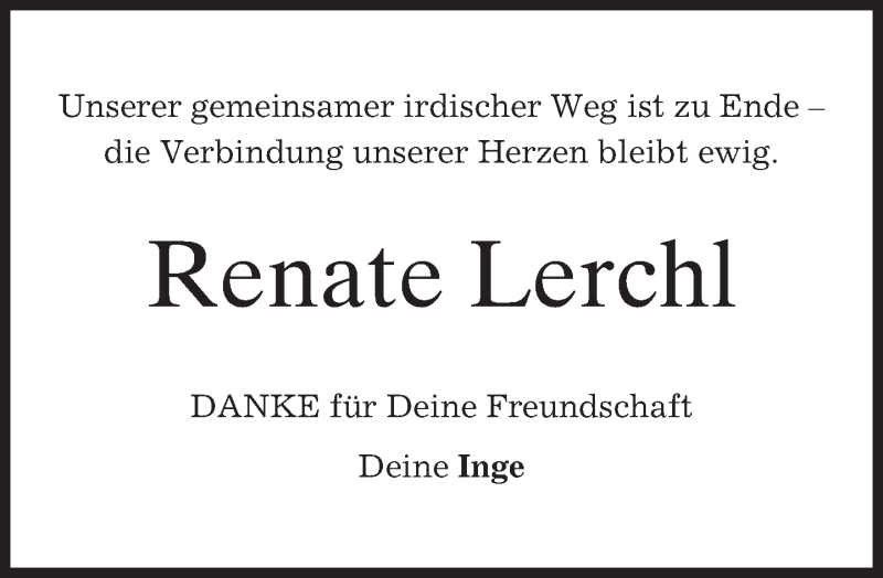  Traueranzeige für Renate Lerchl vom 28.03.2015 aus merkurtz