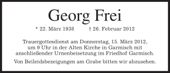 Traueranzeige von Georg Frei von MERKUR & TZ