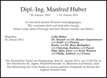 Traueranzeige von Manfred Huber von MERKUR & TZ