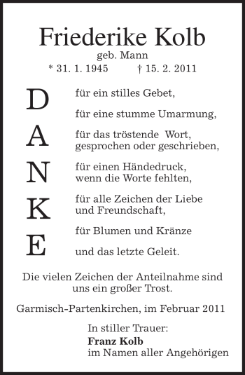 Traueranzeige von Friederike Kolb von MERKUR & TZ