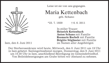 Traueranzeige von Maria Kettenbach von MERKUR & TZ