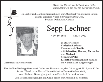Traueranzeige von Sepp Lechner von merkurtz