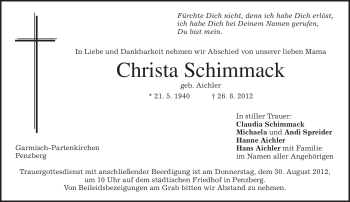 Traueranzeige von Christa Schimmack von merkurtz