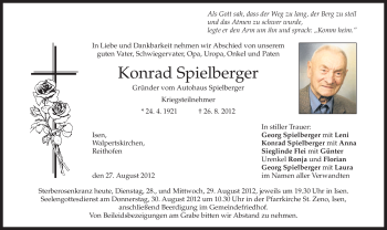 Traueranzeige von Konrad Spielberger von merkurtz