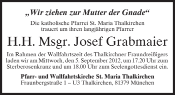 Traueranzeige von Josef Grabmaier von merkurtz