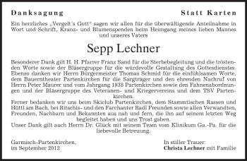 Traueranzeige von Sepp Lechner von merkurtz