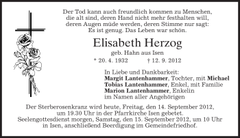 Traueranzeige von Elisabeth Herzog von merkurtz