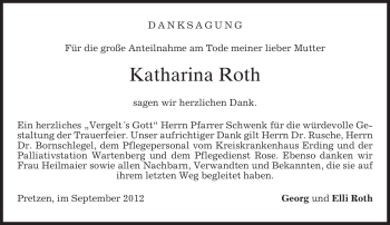 Traueranzeige von Katharina Roth von merkurtz