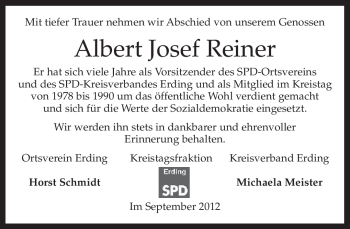 Traueranzeige von Albert Josef Reiner von merkurtz