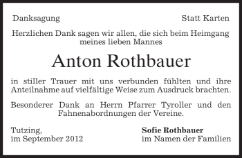 Traueranzeige von Anton Rothbauer von merkurtz