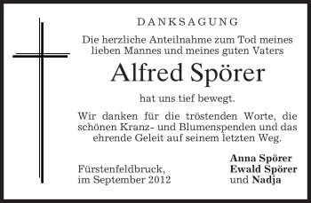 Traueranzeige von Alfred Spörer von merkurtz