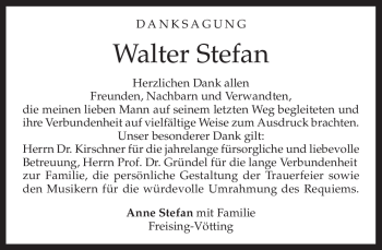 Traueranzeige von Walter Stefan von merkurtz