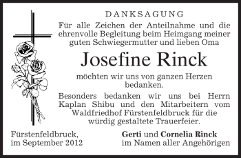 Traueranzeige von Josefine Rinck von merkurtz