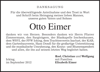 Traueranzeige von Otto Eimer von merkurtz