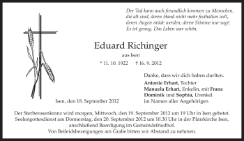 Traueranzeige von Eduard Richinger von merkurtz