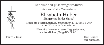 Traueranzeige von Elisabeth Huber von merkurtz