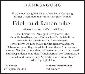 Traueranzeige von Edeltraud Rattenhuber von merkurtz