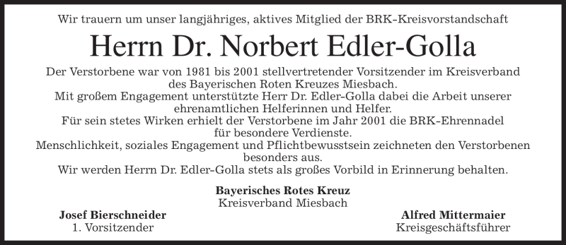 Traueranzeige für Norbert Edler-Golla vom 26.09.2012 aus merkurtz