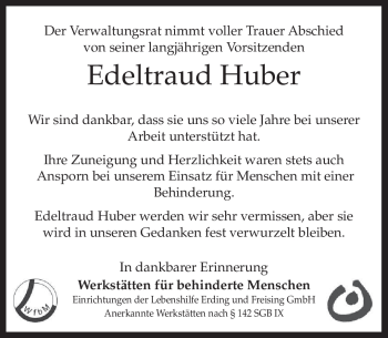 Traueranzeige von Edeltraud Huber von merkurtz