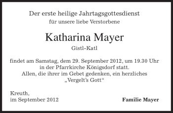 Traueranzeige von Katharina Mayer von merkurtz