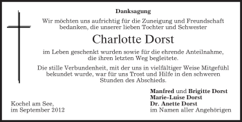 Traueranzeige von Charlotte Dorst von merkurtz