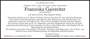 Traueranzeige von Franziska Gaisreiter von merkurtz