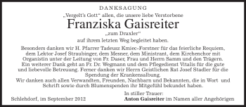 Traueranzeige von Franziska Gaisreiter von merkurtz