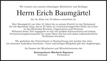 Traueranzeige von Erich Baumgärtel von merkurtz