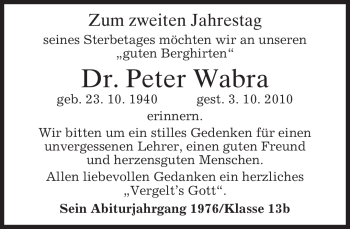 Traueranzeige von Peter Wabra von merkurtz