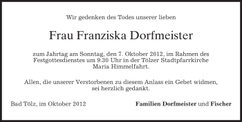 Traueranzeige von Franziska Dorfmeister von merkurtz