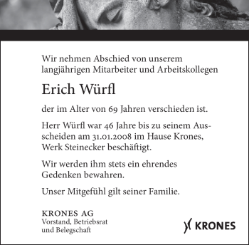 Traueranzeige von Erich Würfl von merkurtz