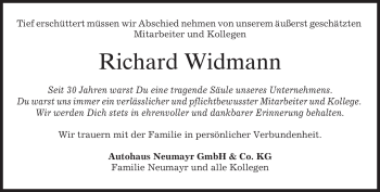 Traueranzeige von Richard Widmann von merkurtz