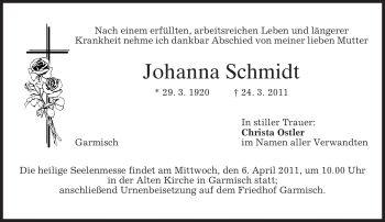 Traueranzeige von Johanna Schmidt von MERKUR & TZ