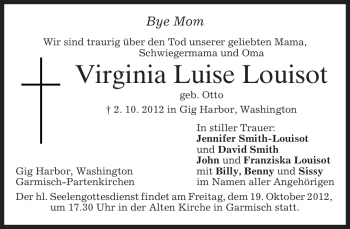 Traueranzeige von Virginia Luise Louisot von merkurtz